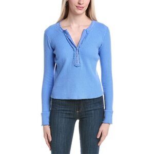 Labiz Womens  Waffle Knit Henley Pullover, Blue